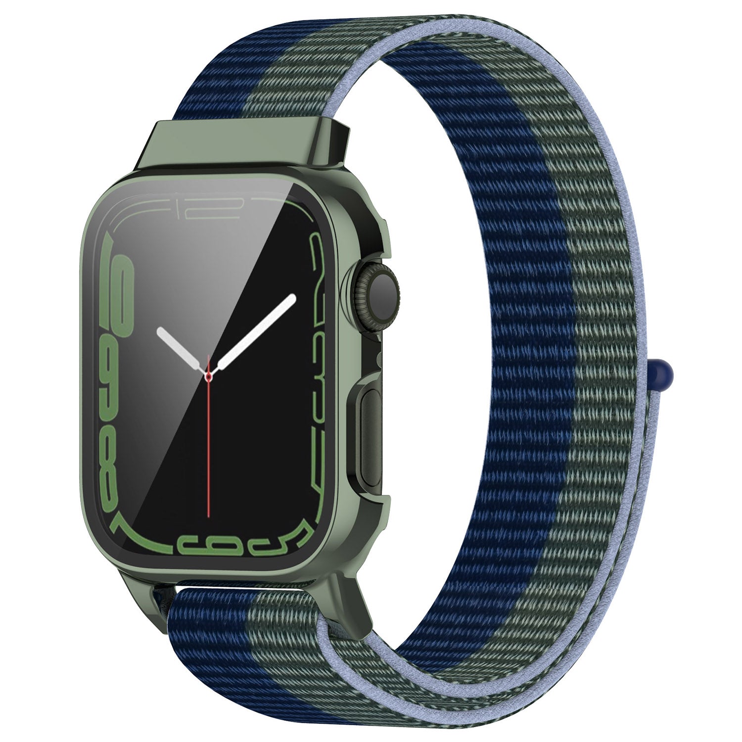 Loop Fastener Nylon Watch Band Strap + Tempered Glass Film Electroplating PC Watch Case Cover for Apple Watch Series 7 45mm Loop Fastener Nylon Watch Band Strap + Tempered Glass Film Electroplating PC Watch Case Cover for Apple Watch Series 7 45mm